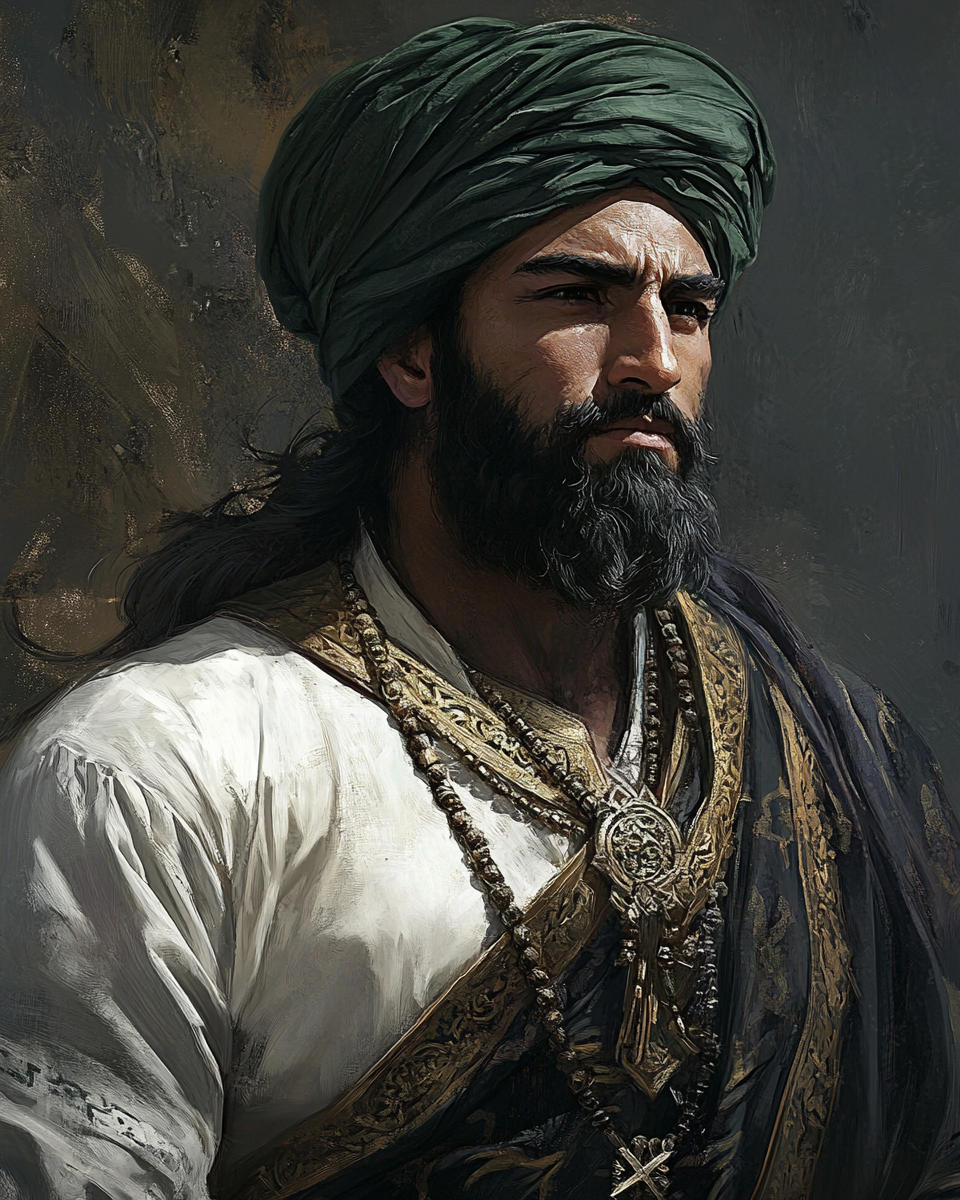 Ancient Islamic warrior in traditional robes and turban - AR 4:5