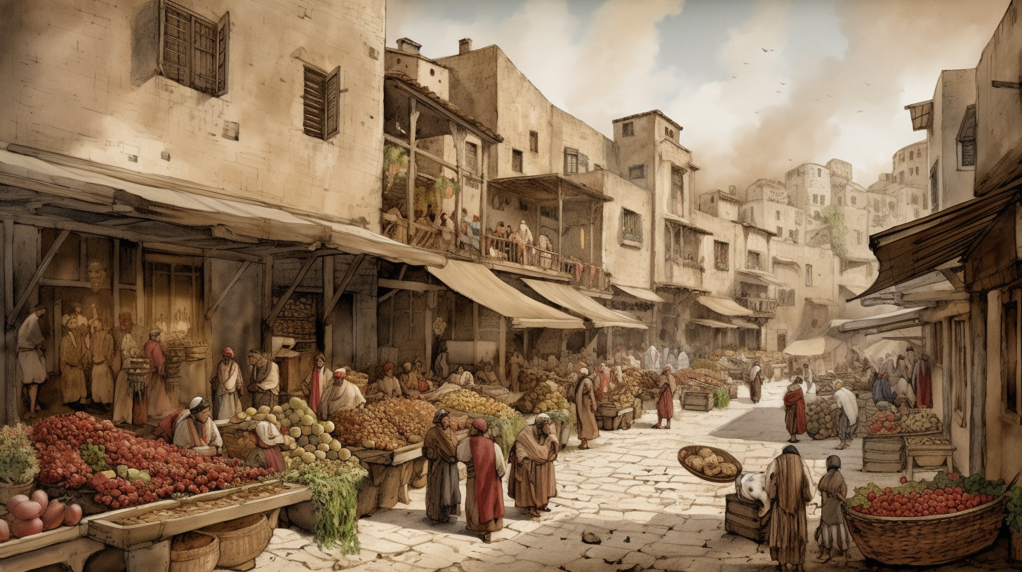 Ancient Jerusalem Marketplace with Merchants and Villagers