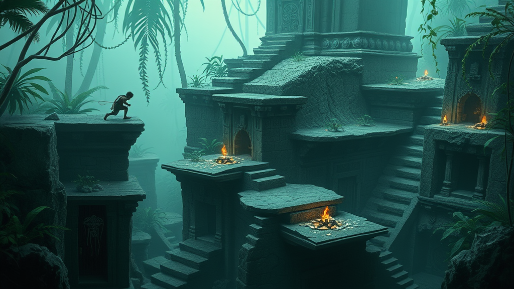 Ancient Jungle Temple Game Level with Traps