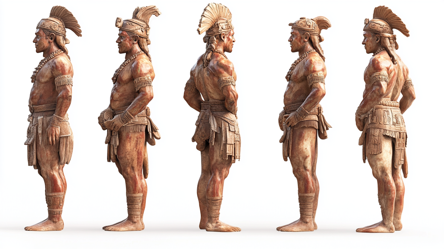 Ancient Mayan men in various directions on white background