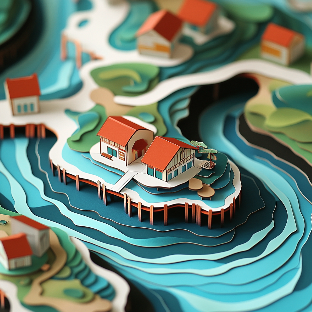 Ancient Stilt Houses by Water: 3D Puzzle Map