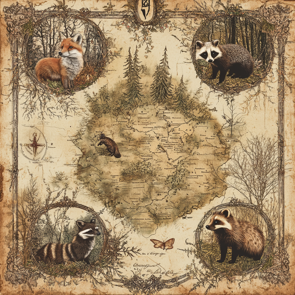 Ancient Woodland Map with Victorian Animal Illustrations