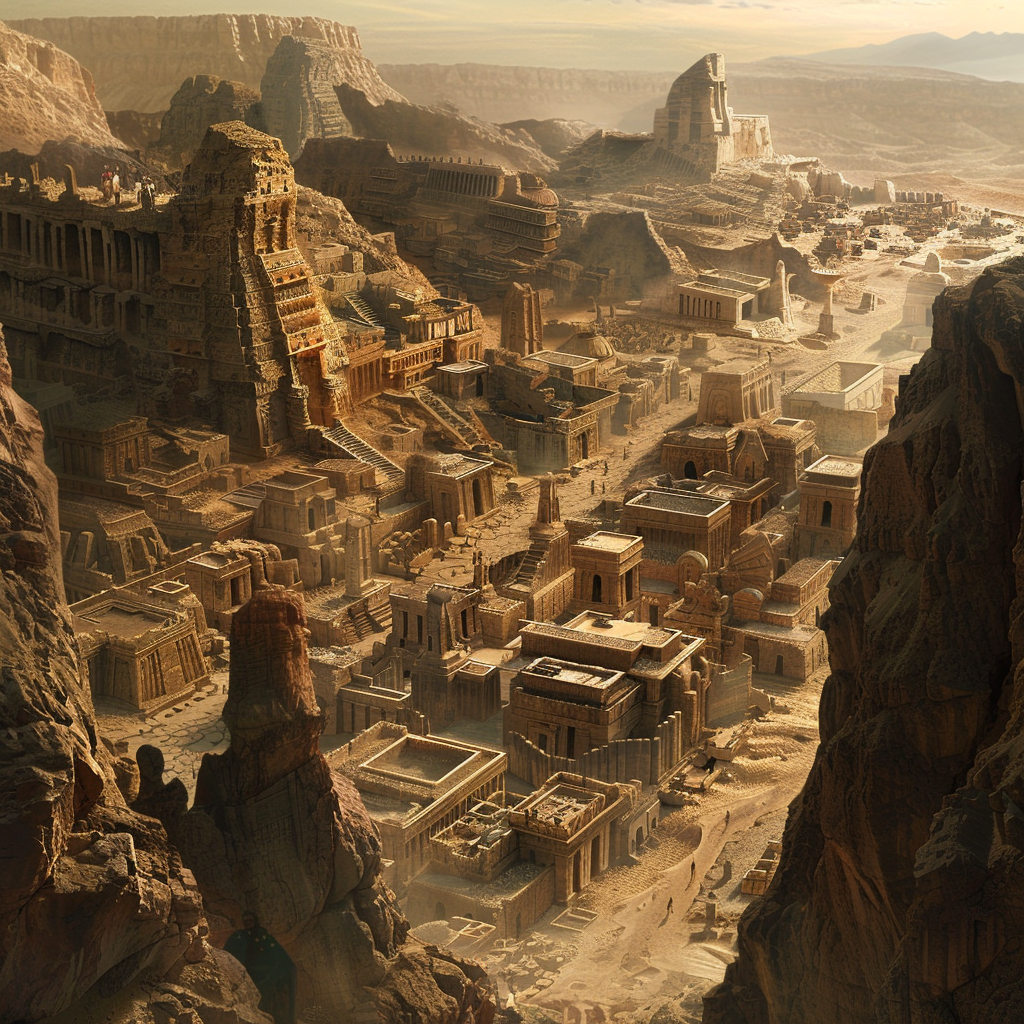 Ancient city in desert built on cemetery ruins.