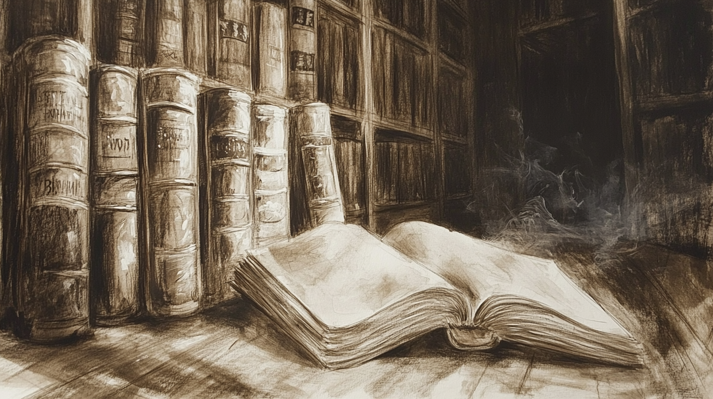 Ancient library with emotional sepia art