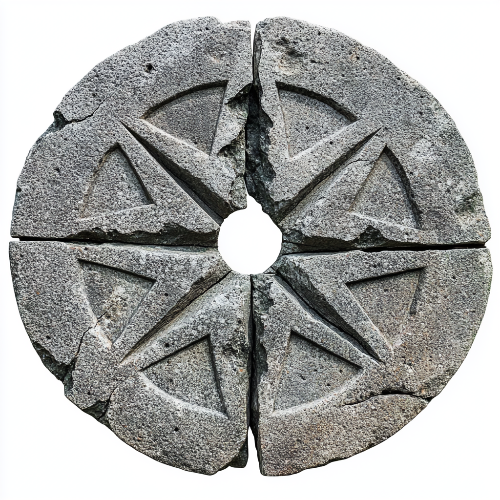 Ancient stone disc with star points and broken center