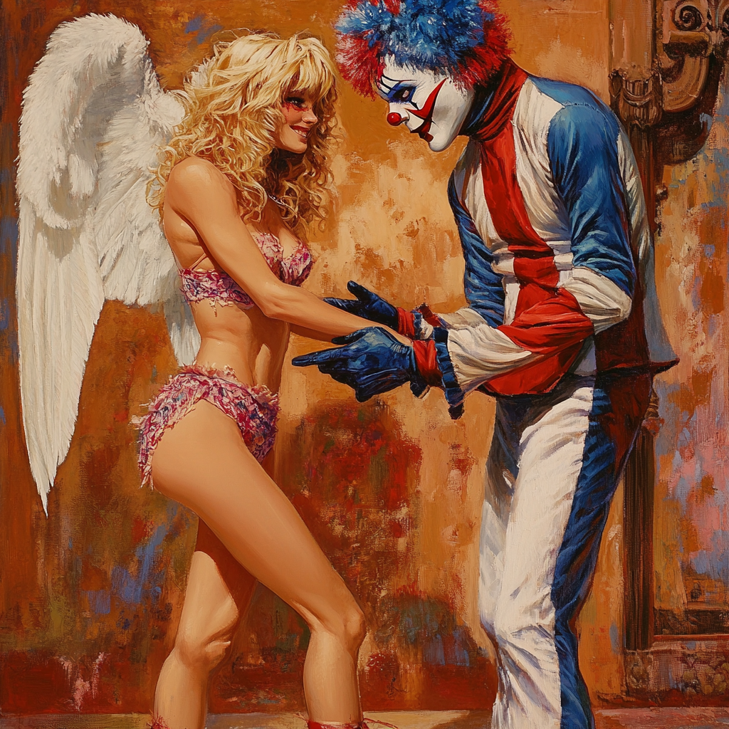 Angel Girl and Clown Shaking Hands Elegantly