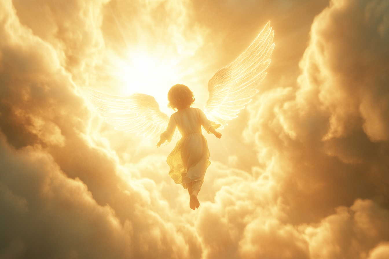 Angel light being awakens child's inner light with energy.