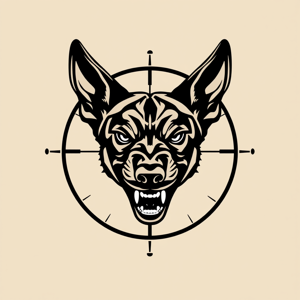 Angry Belgian Malinois Head Logo with Crosshairs