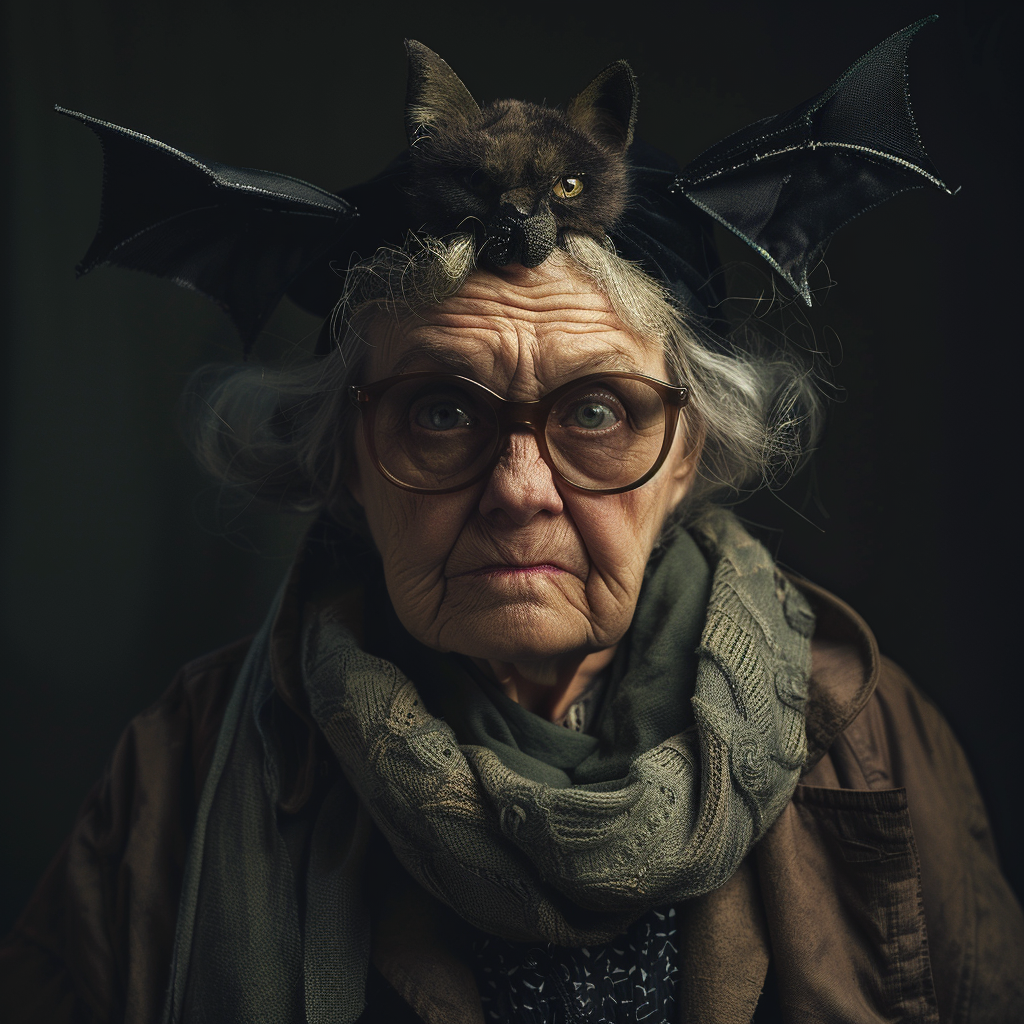 Angry Polish Grandma in Vintage Bat Fashion