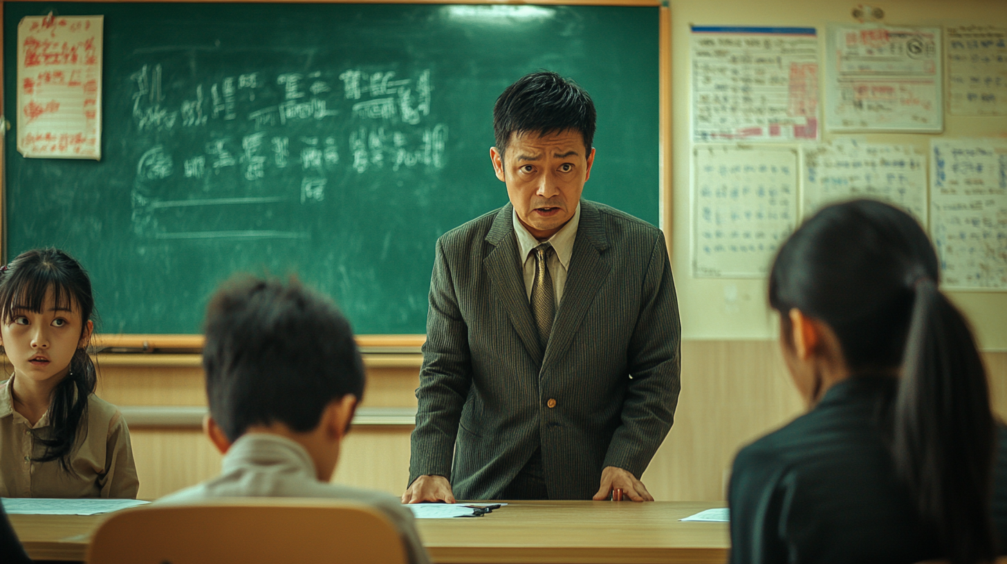 Angry Taiwanese high school teacher scolding student photo