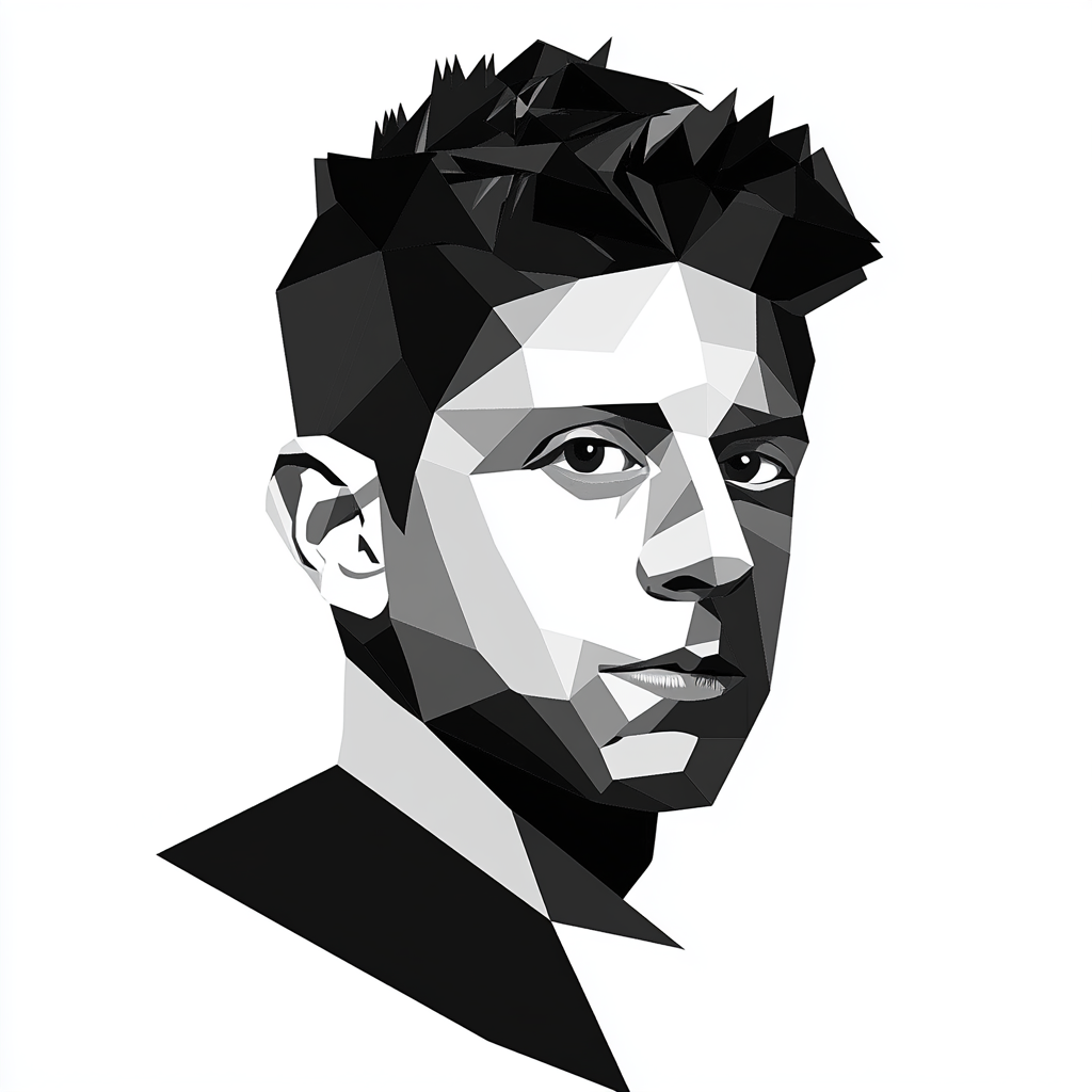 Angular lines define Sam Altman's bold geometric portrait.