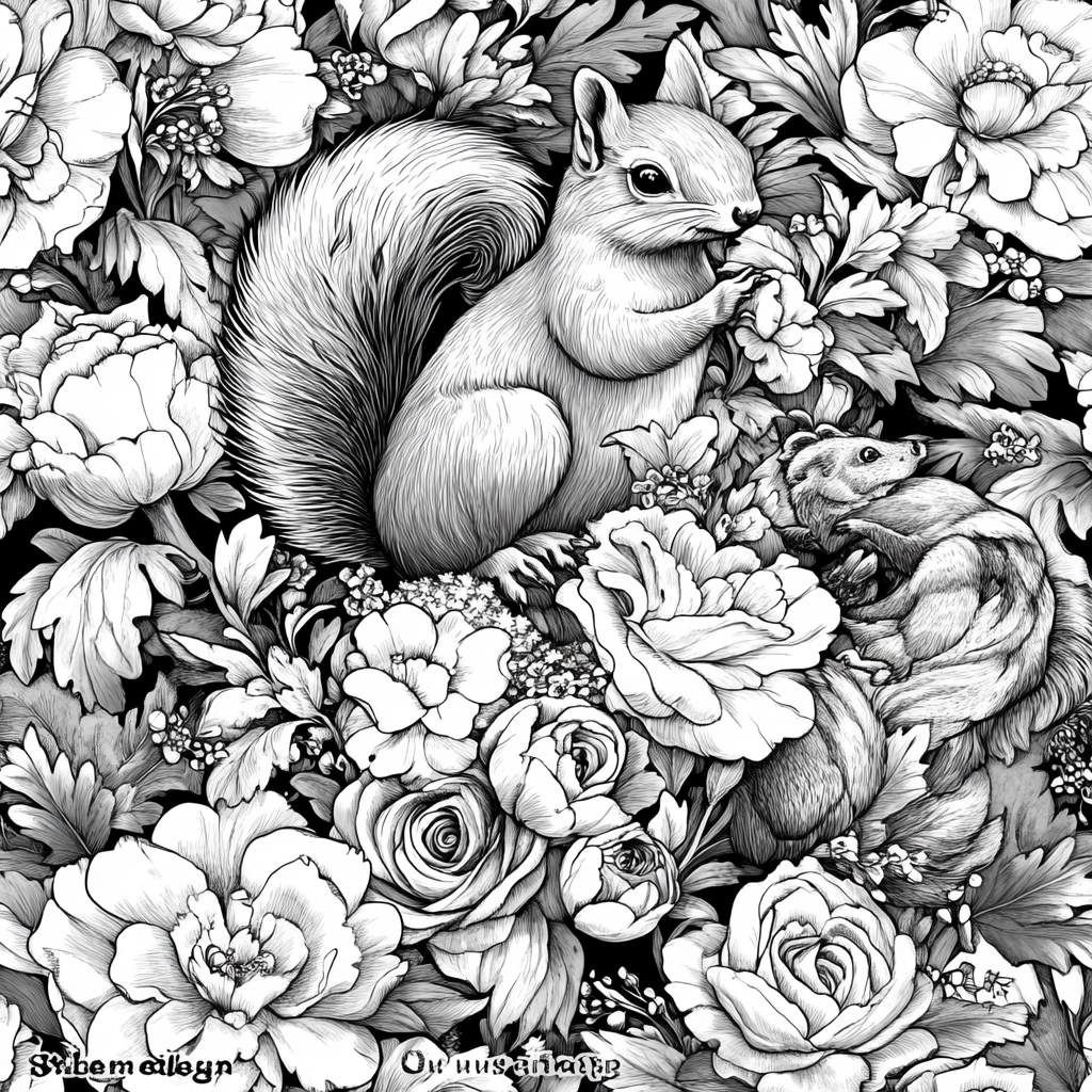 Animals Emerging from Floral Bouquets Pattern