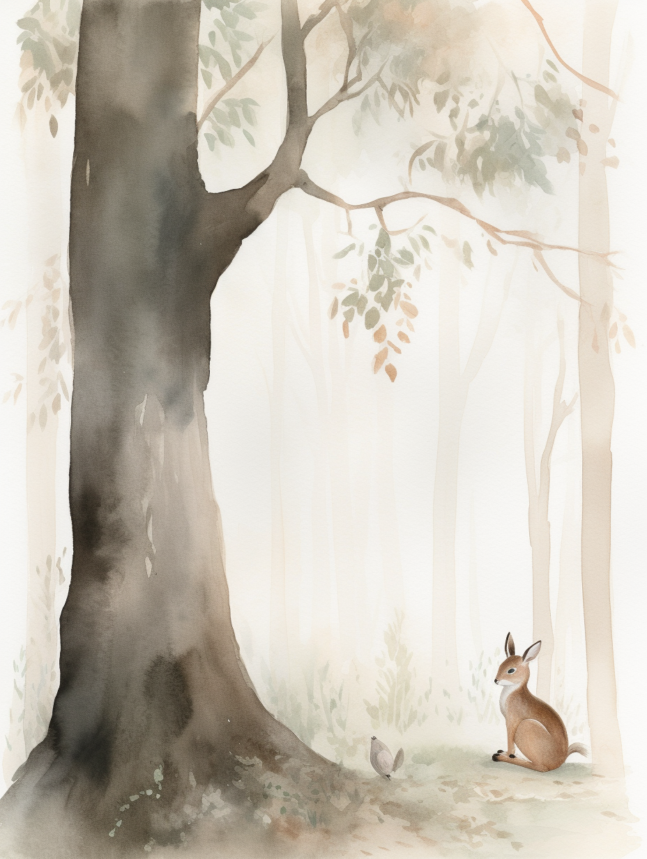 Animals in Forest: Watercolor Painting