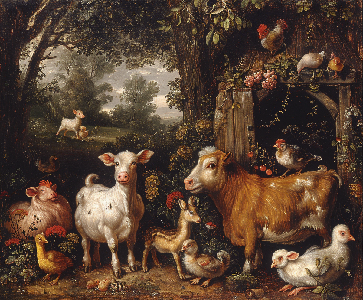 Animals on a Farm in a Painting