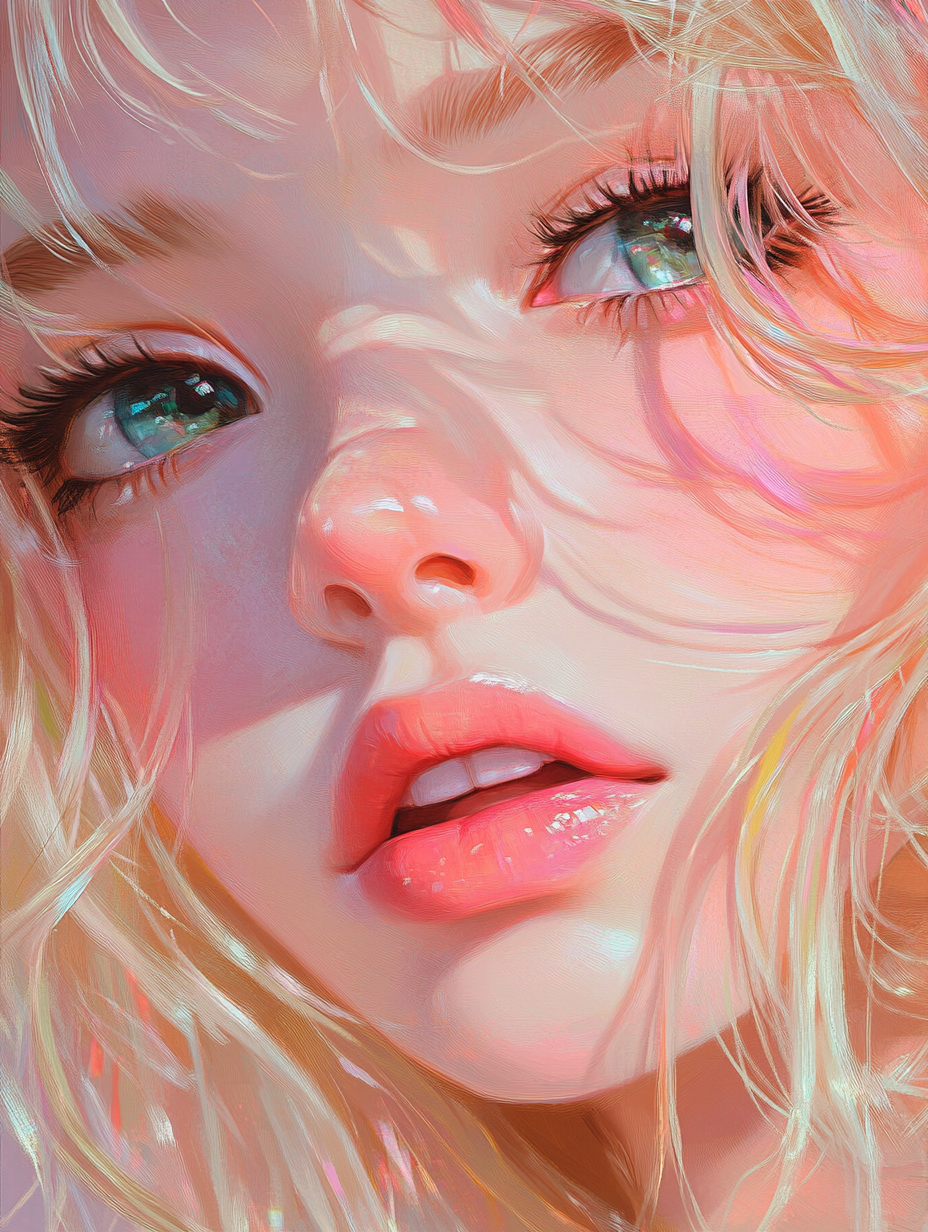 Anime Girl Close-Up with Blonde Wavy Hair