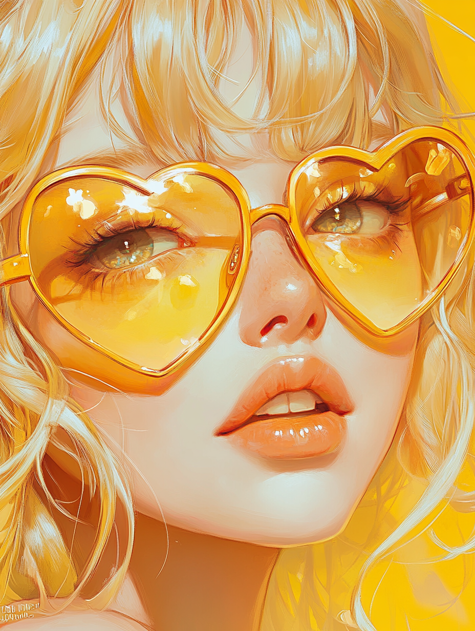 Anime Girl with Blonde Hair Wearing Yellow Sunglasses.