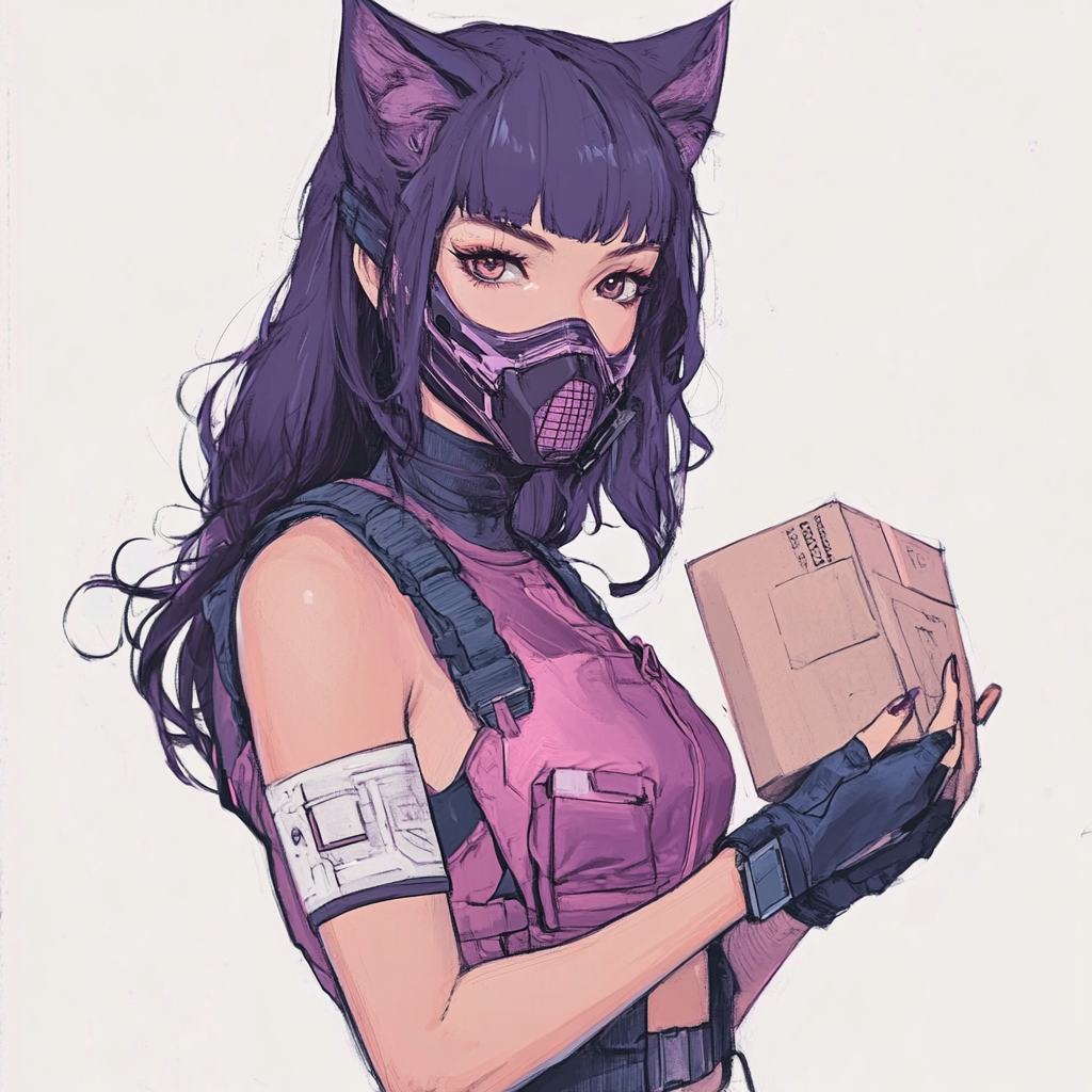 Anime Girl with Futuristic Outfit Holding Package