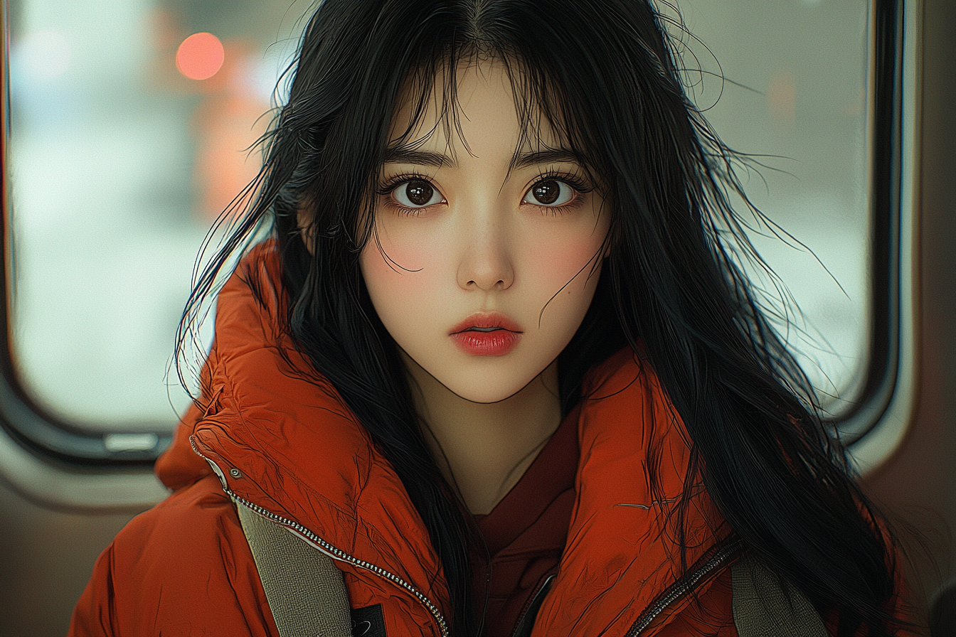 Anime of asian girl leaving with vibrant colors.