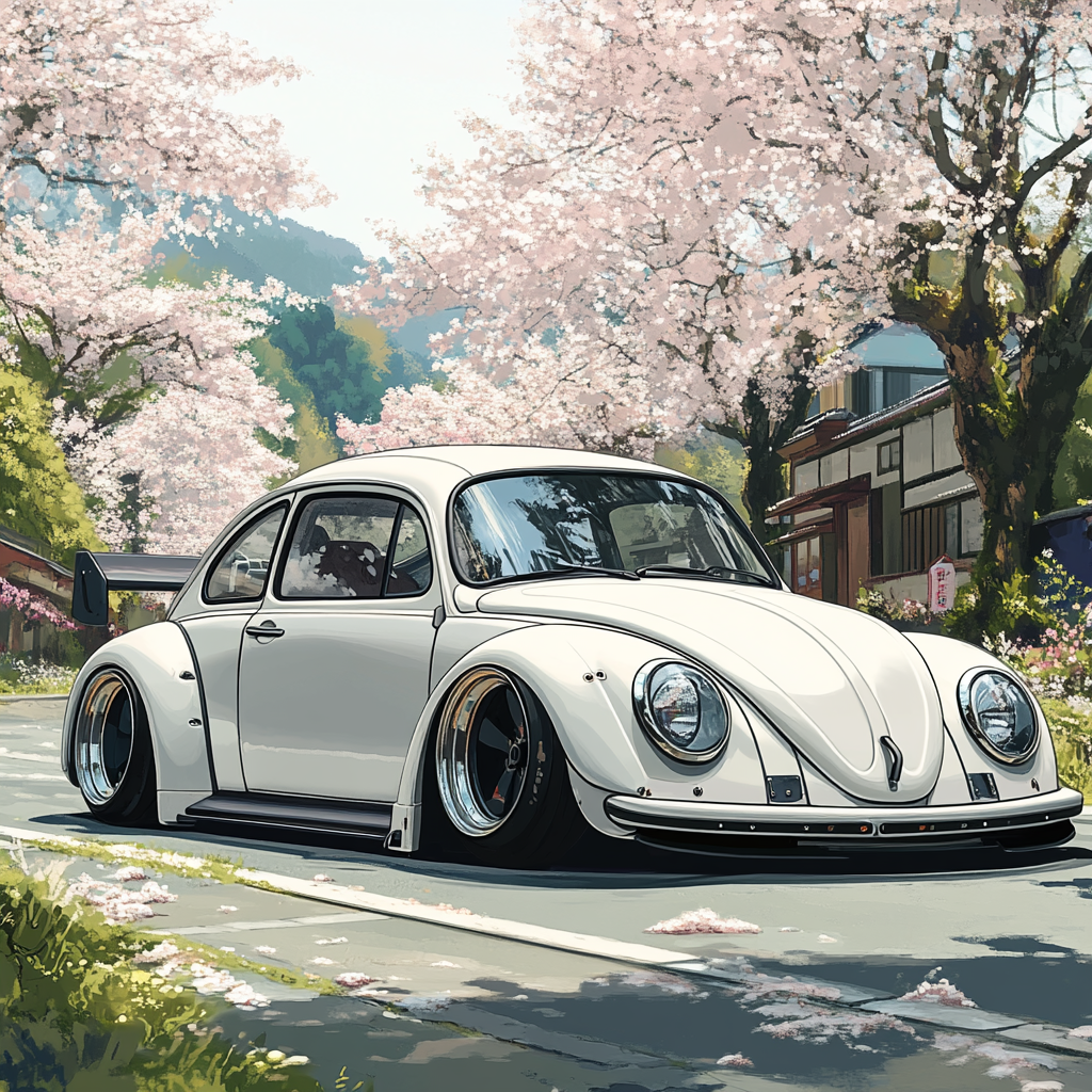 Anime-style cartoon car with cute Pixar animation elements