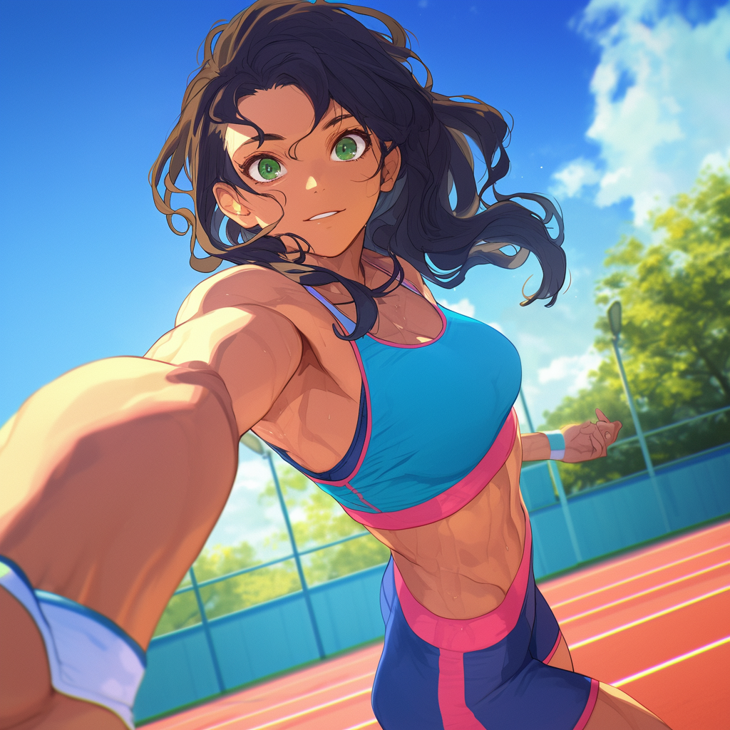 Anime-style woman with green eyes in vibrant outfit - Niji 6