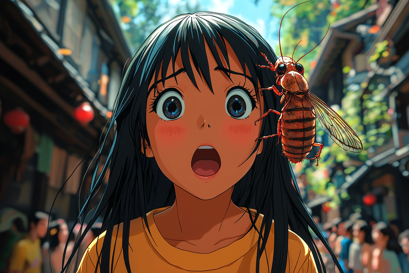 Anime with vibrant colors featuring surprised girl reaction.