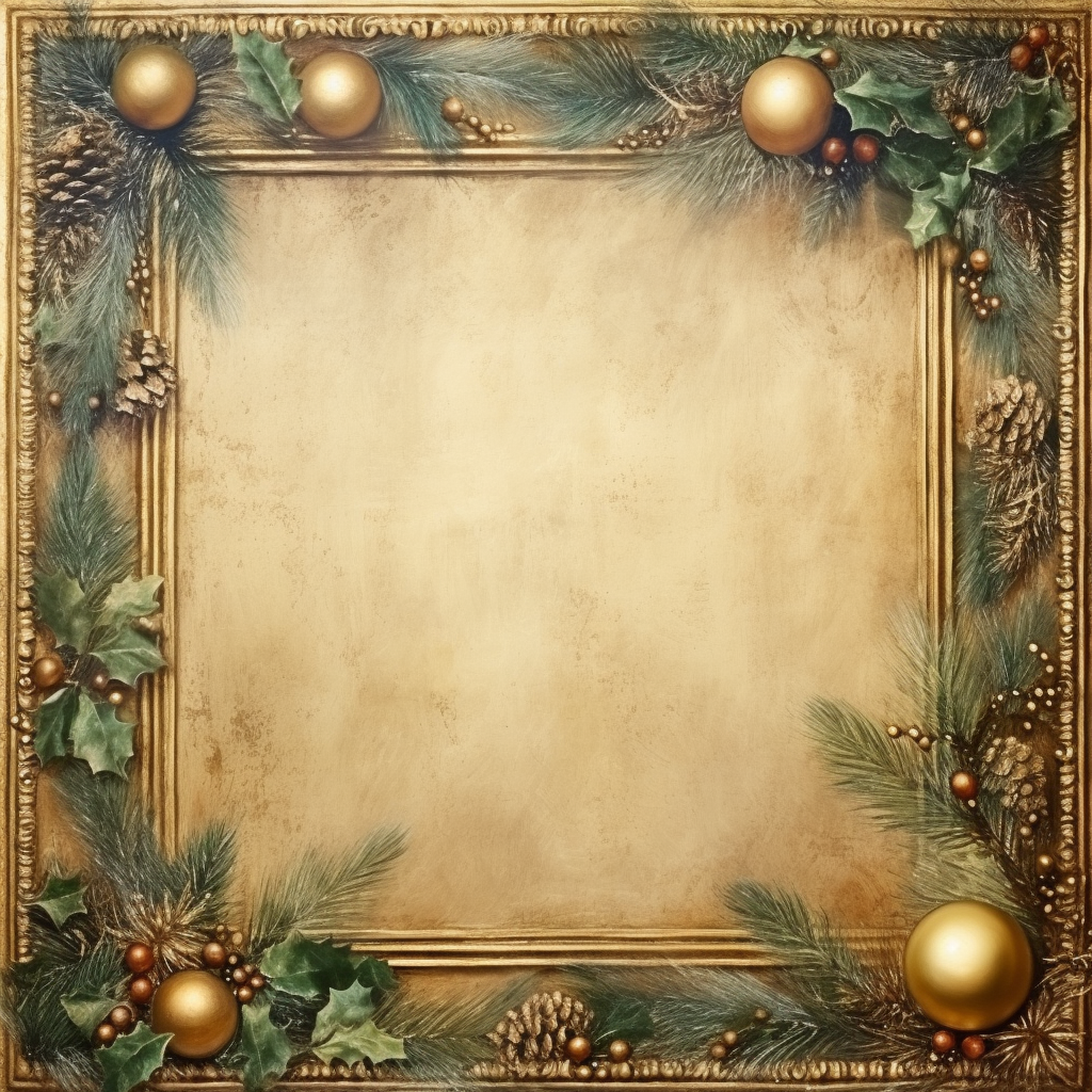 Antique frame with Christmas decorations in oil painting