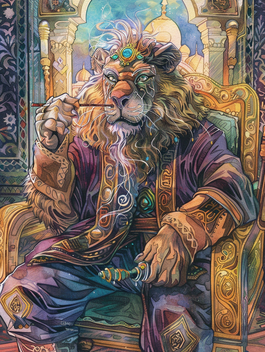 Arab Lion Merchant's Aura in Vintage Card Illustration