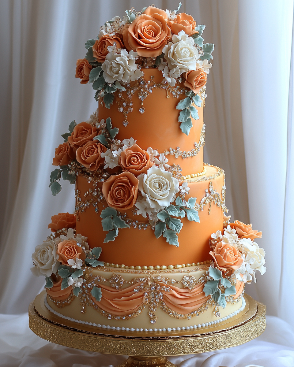 Arabic Inspired Tangerine and Gold Tiered Cake