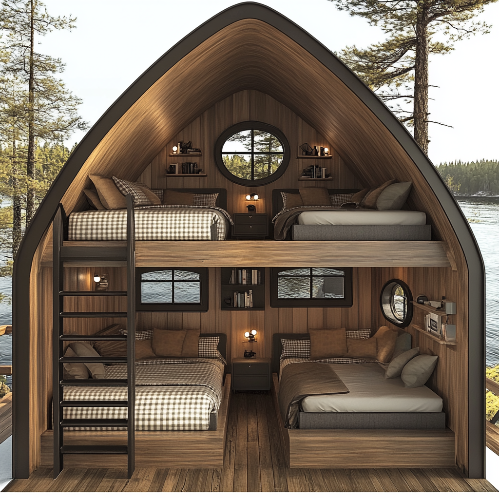 Architectural design of cabin with window on floor.