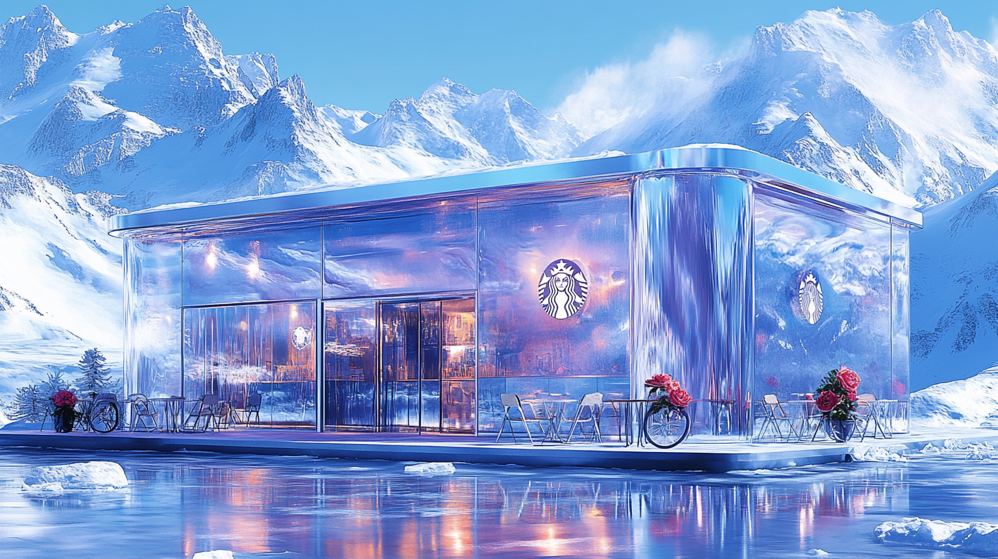 Arctic Starbucks Coffee Shop in snowy landscape