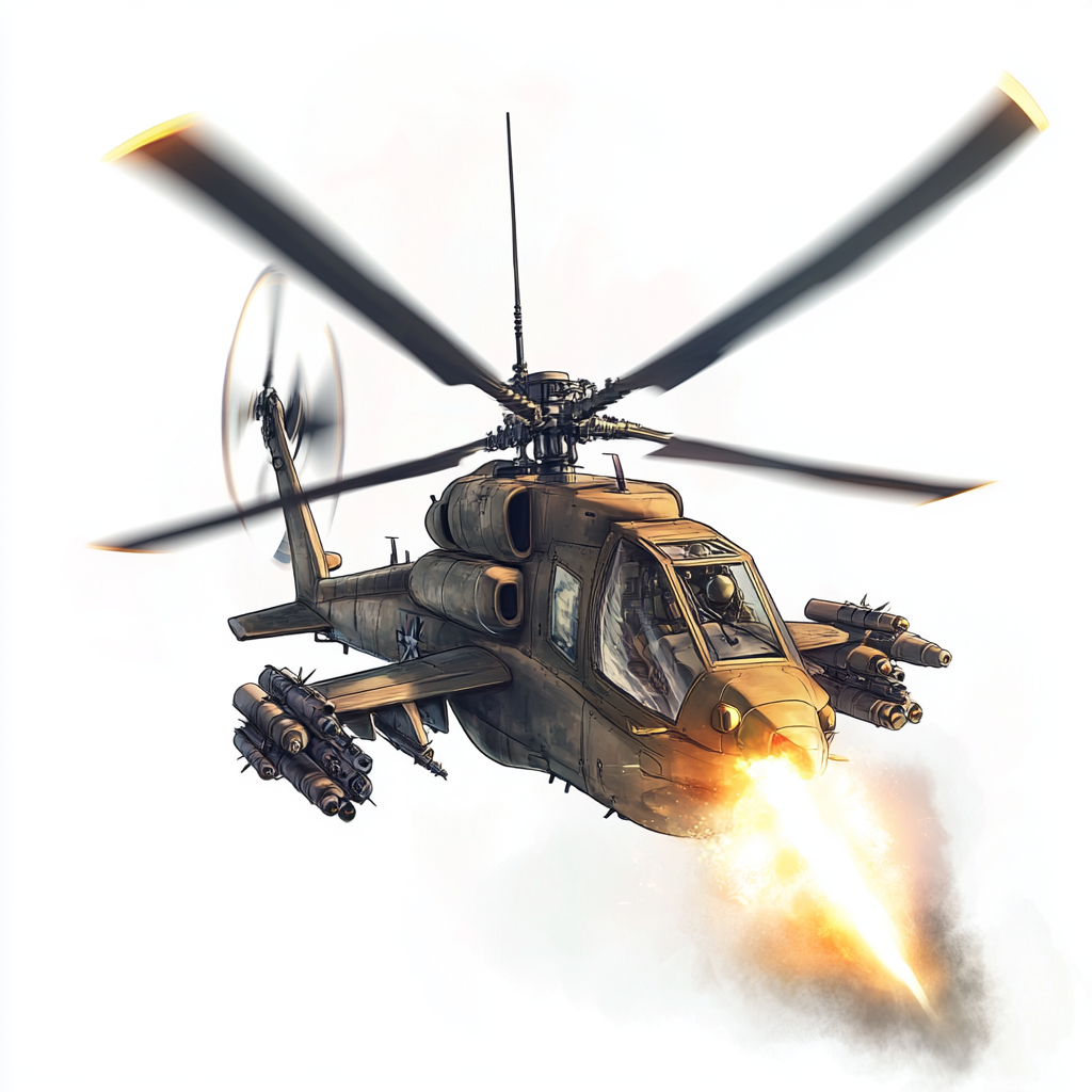 Arma 3 bird helicopter firing missiles in cartoon style.