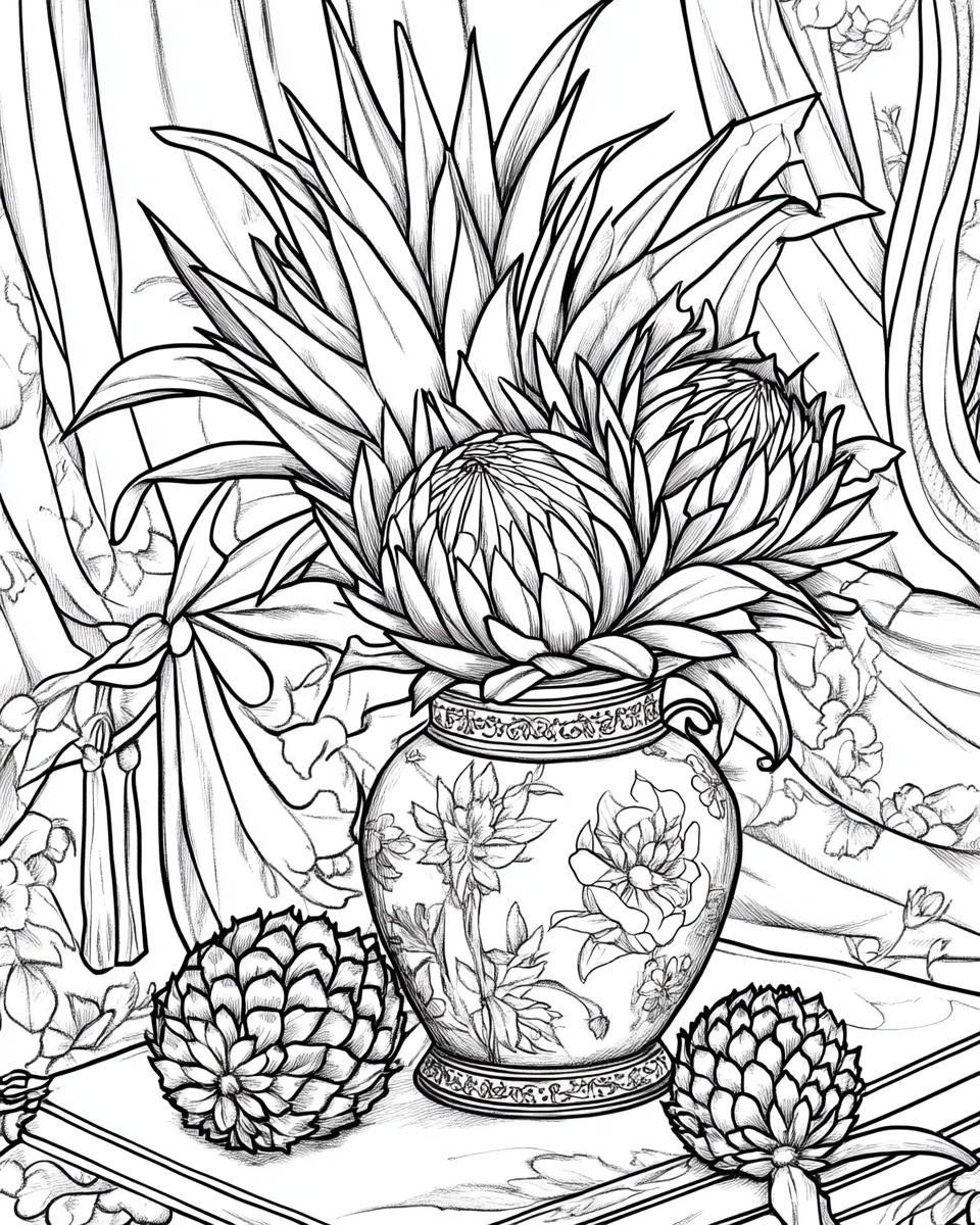 Arrangement of Hawaiian Proteas and Pineapples