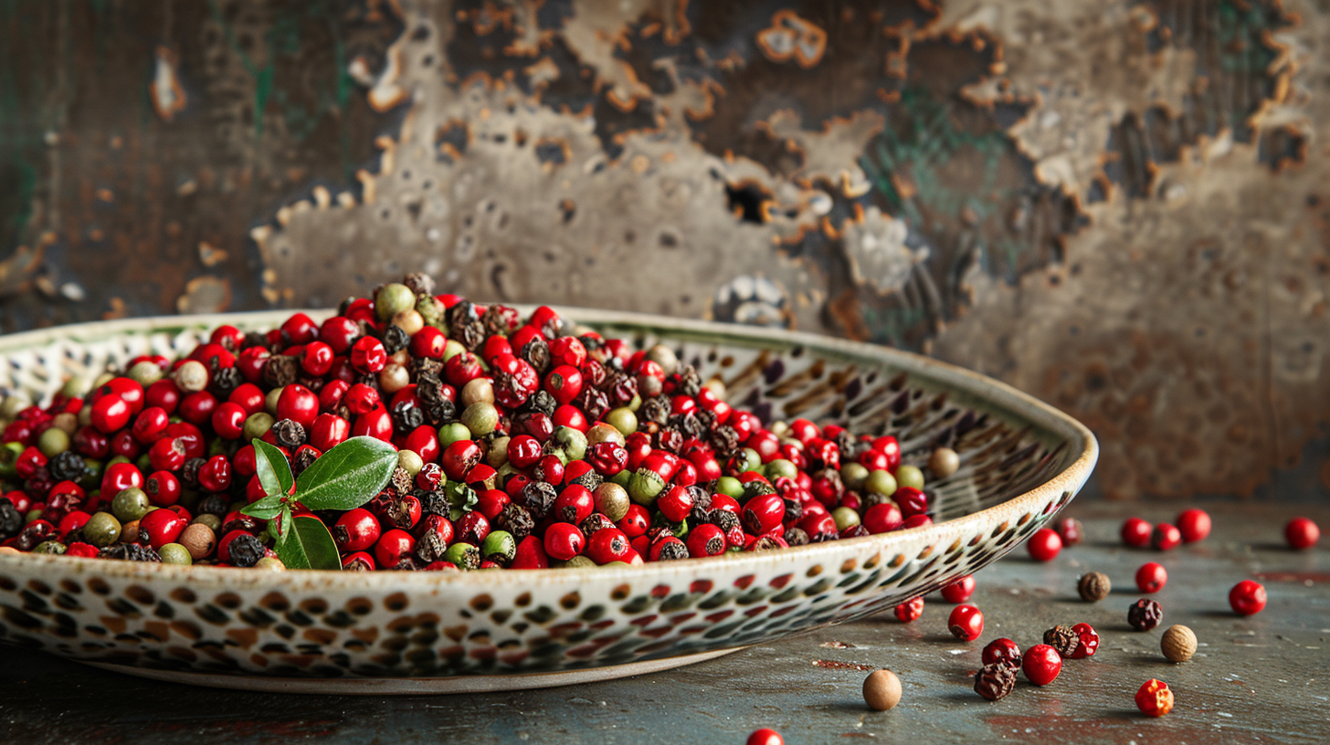 Artistic Arrangement of Kampot Pepper on Porcelain Plate