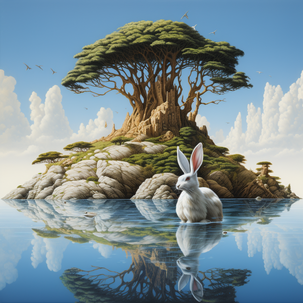 Artistic rabbit island album cover artwork