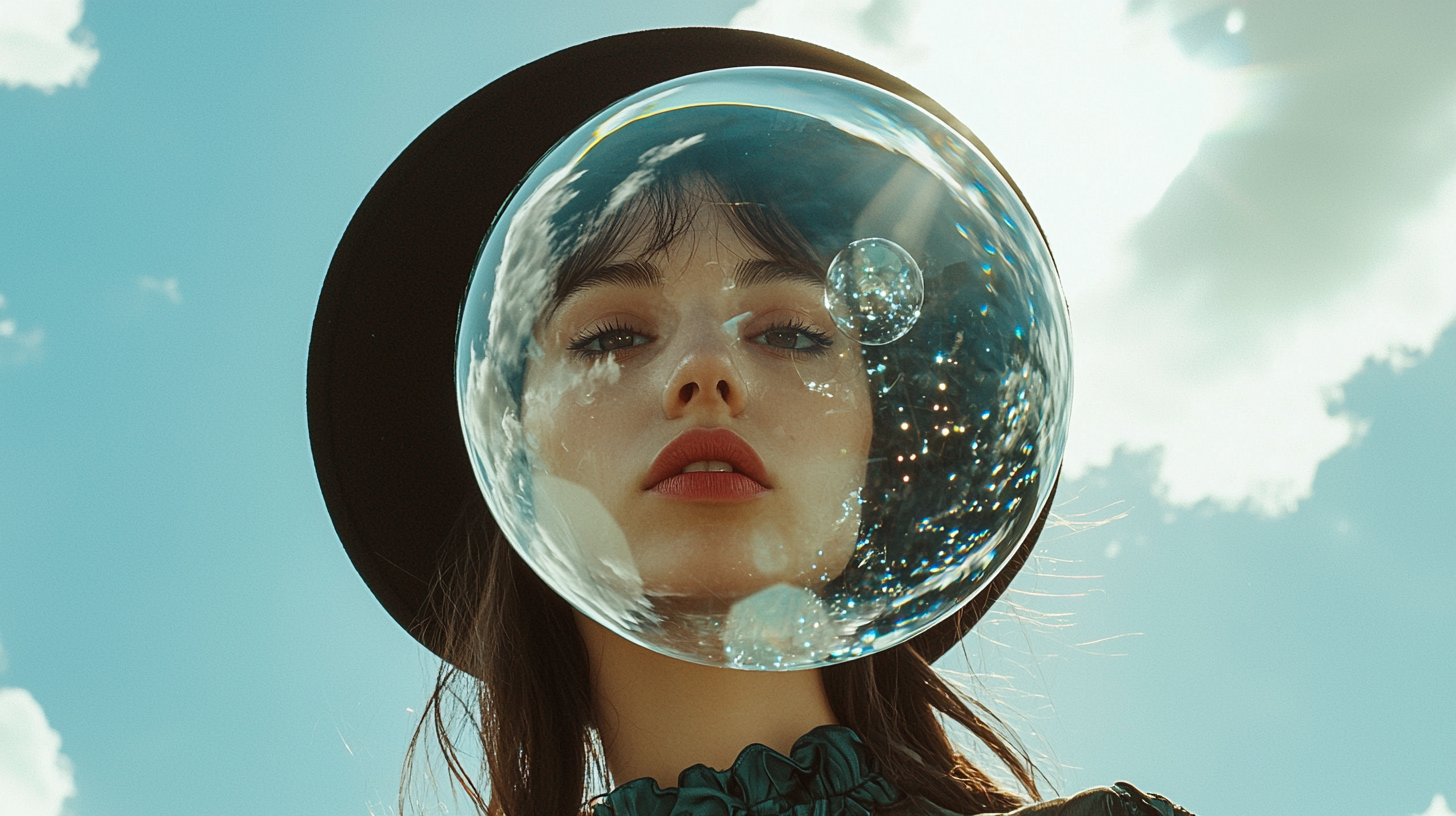 Artistic fashion photography with crystal sphere, high resolution.