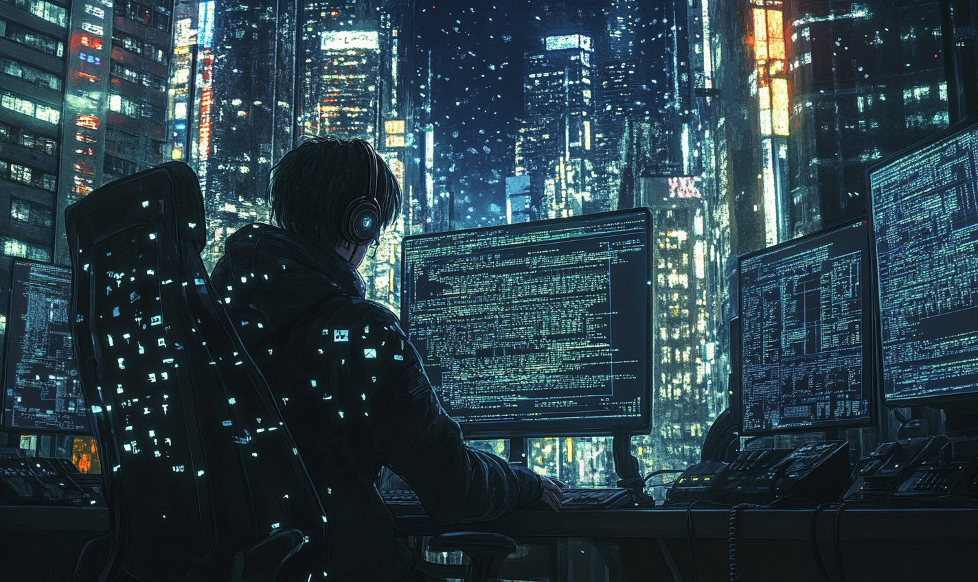 Artistic illustration in anime style on cybersecurity for YouTube.