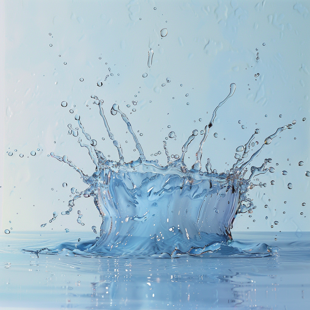 Artistic water splash with soft light blue background.