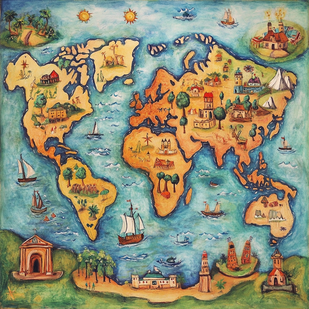 Artistic world map drawing for children's contest.