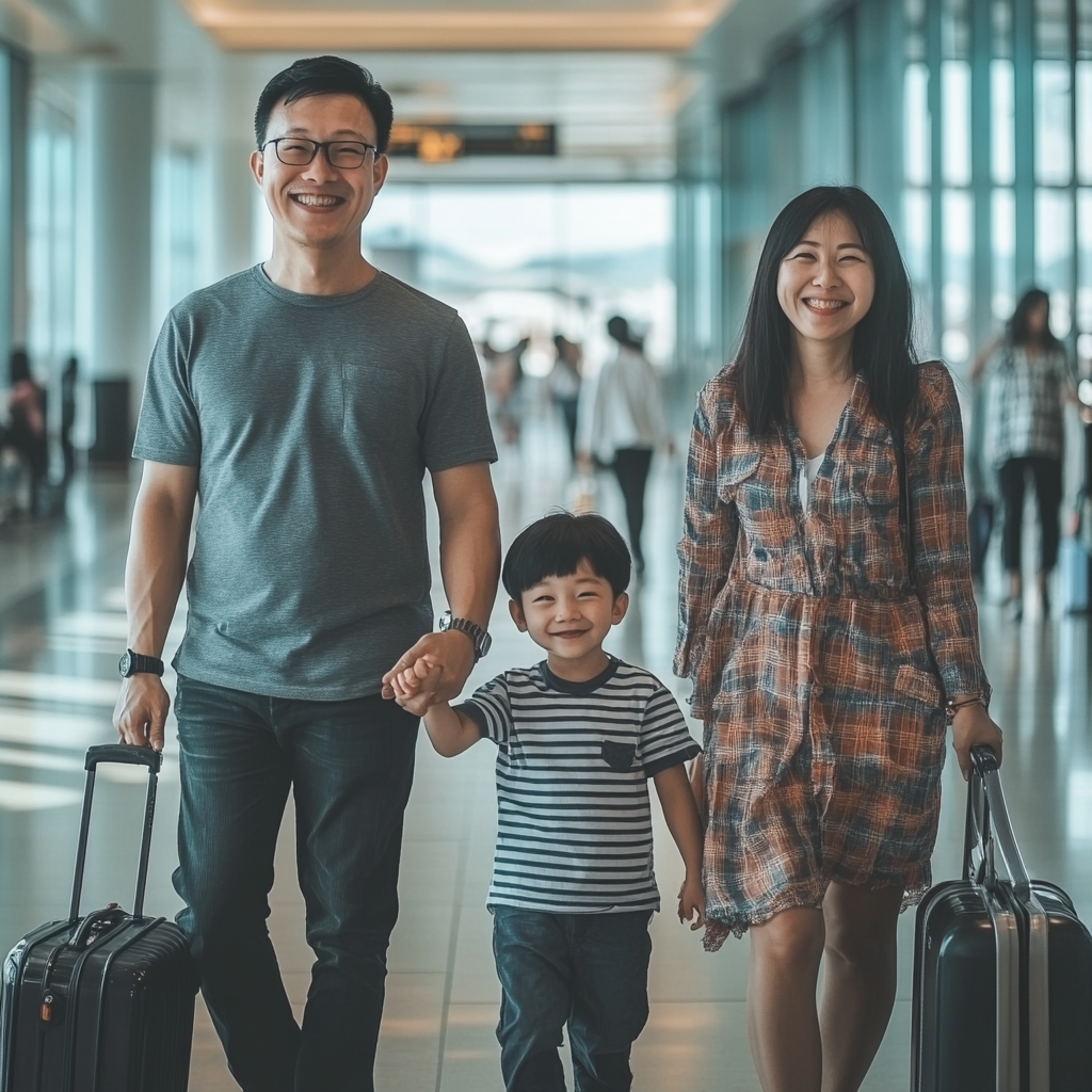 Asian Family at Airport Boarding Gate Travels Together