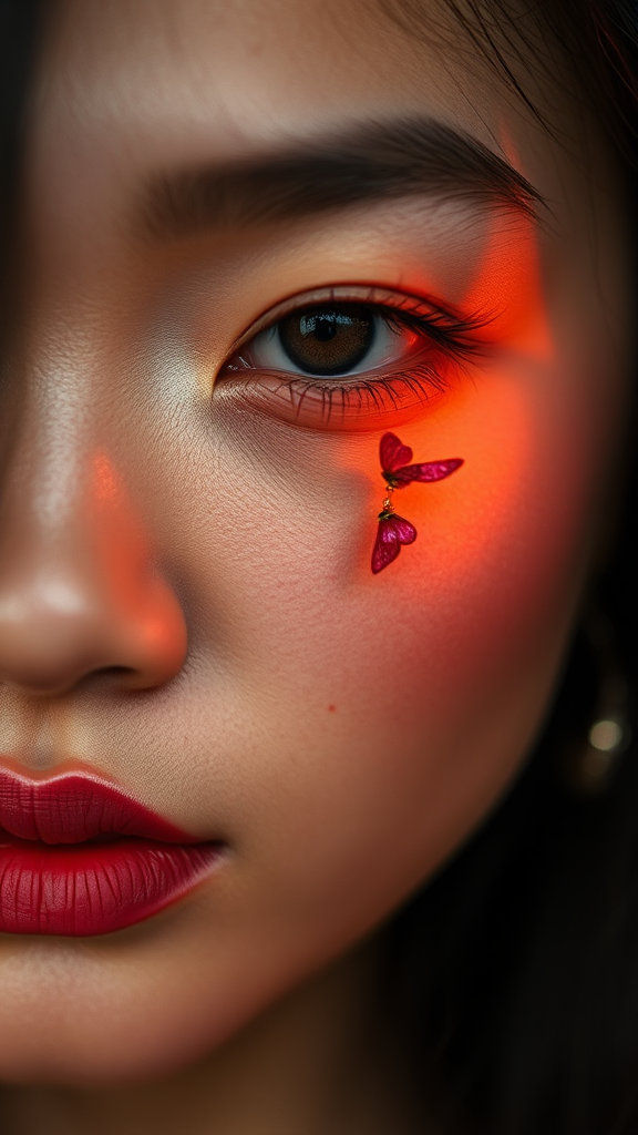 Asian woman with fairy in close-up skincare photography.