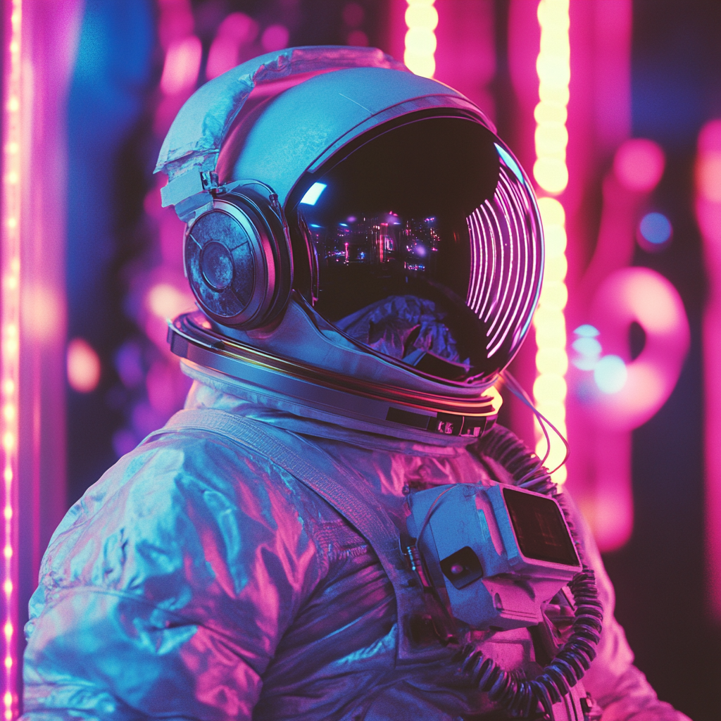 Astronaut in Neon Party Atmosphere, Y2K Style