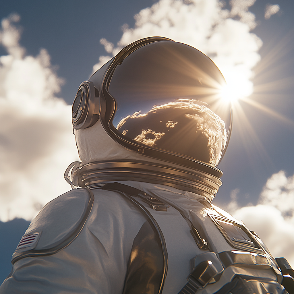 Astronaut in Space with Glowing Helmet