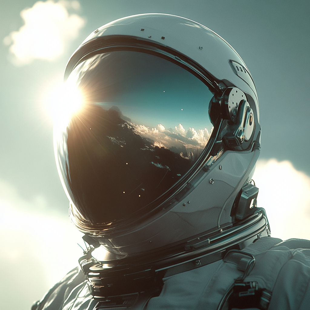 Astronaut in Space: Reflection of Sun