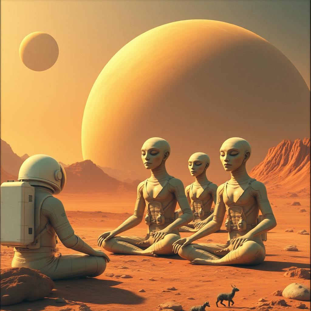 Astronauts land and encounter meditating alien beings.