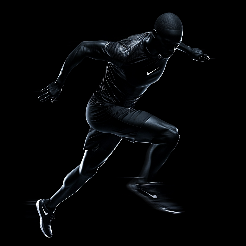 Athletic Nike mannequin in black background showcases innovative apparel.