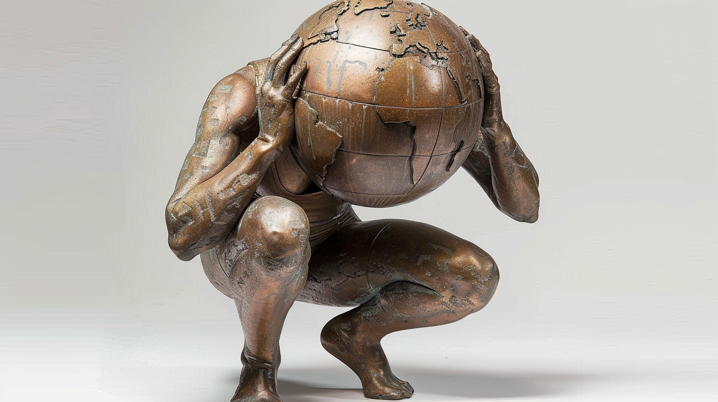 Athletic woman holding US globe, strong and determined.