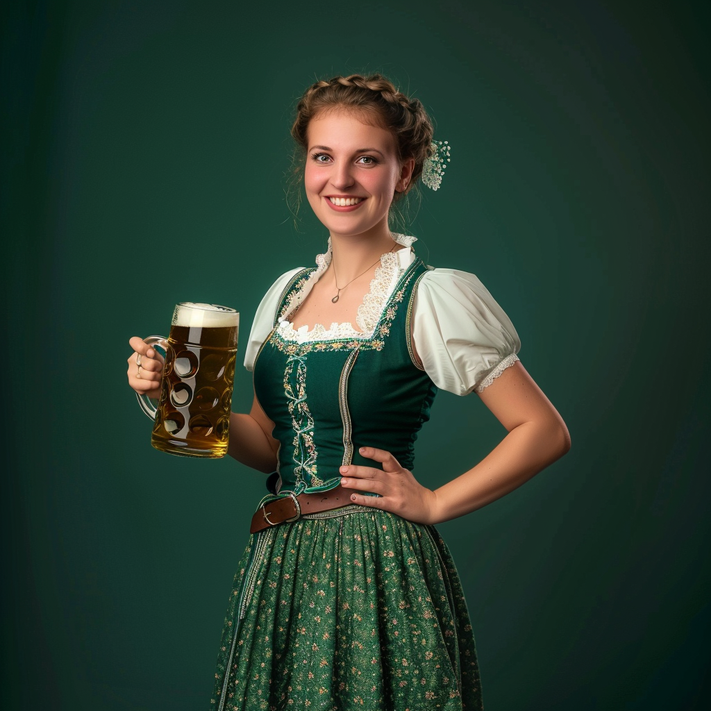 Attractive 33-Year-Old Oktoberfest Woman in Green Dirndl