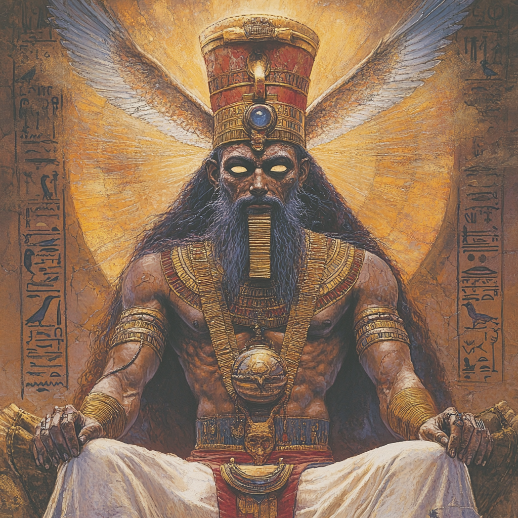 Atum, creator of world, children Shu and Tefnut.