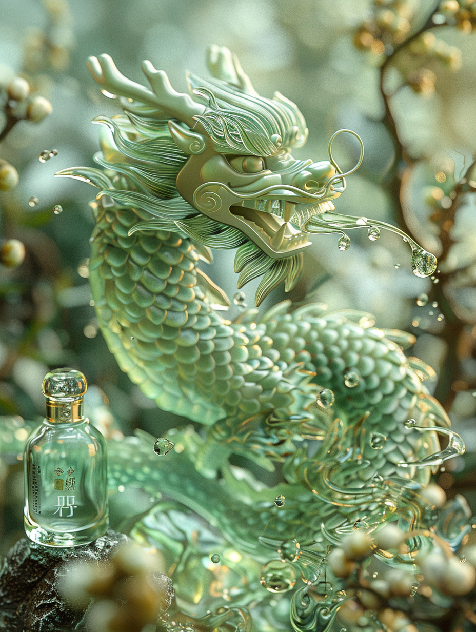 Auspicious Dragon Design: Green Gemstone Perfume Bottle