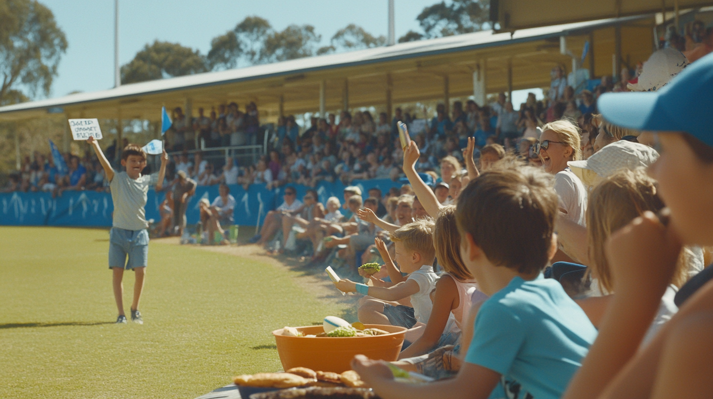 Australian cricket club pavilion BBQ, cheering fans, Harry Potter.